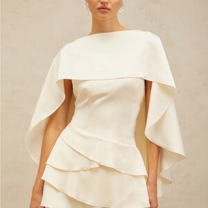 Miss Rosier Lyna Satin Dress with Capelet